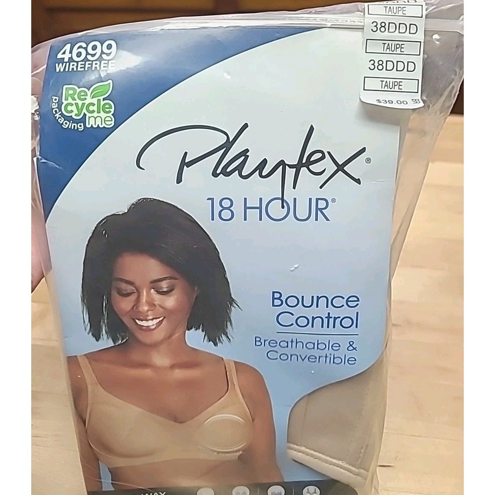 Playtex 18‎ Hr Bounce Control Bra   (4699 Wirefree)  38DDD Taupe